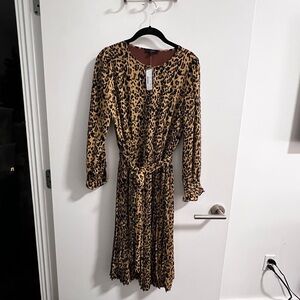 J. Crew Long-sleeve pleated dress in leopard - 2 - NWT